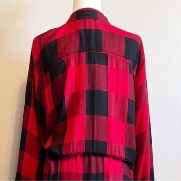 Old Navy Red Black Buffalo Plaid Elastic Tie Waist Button Up Shirt Dress Size 4X - Picture 7 of 9